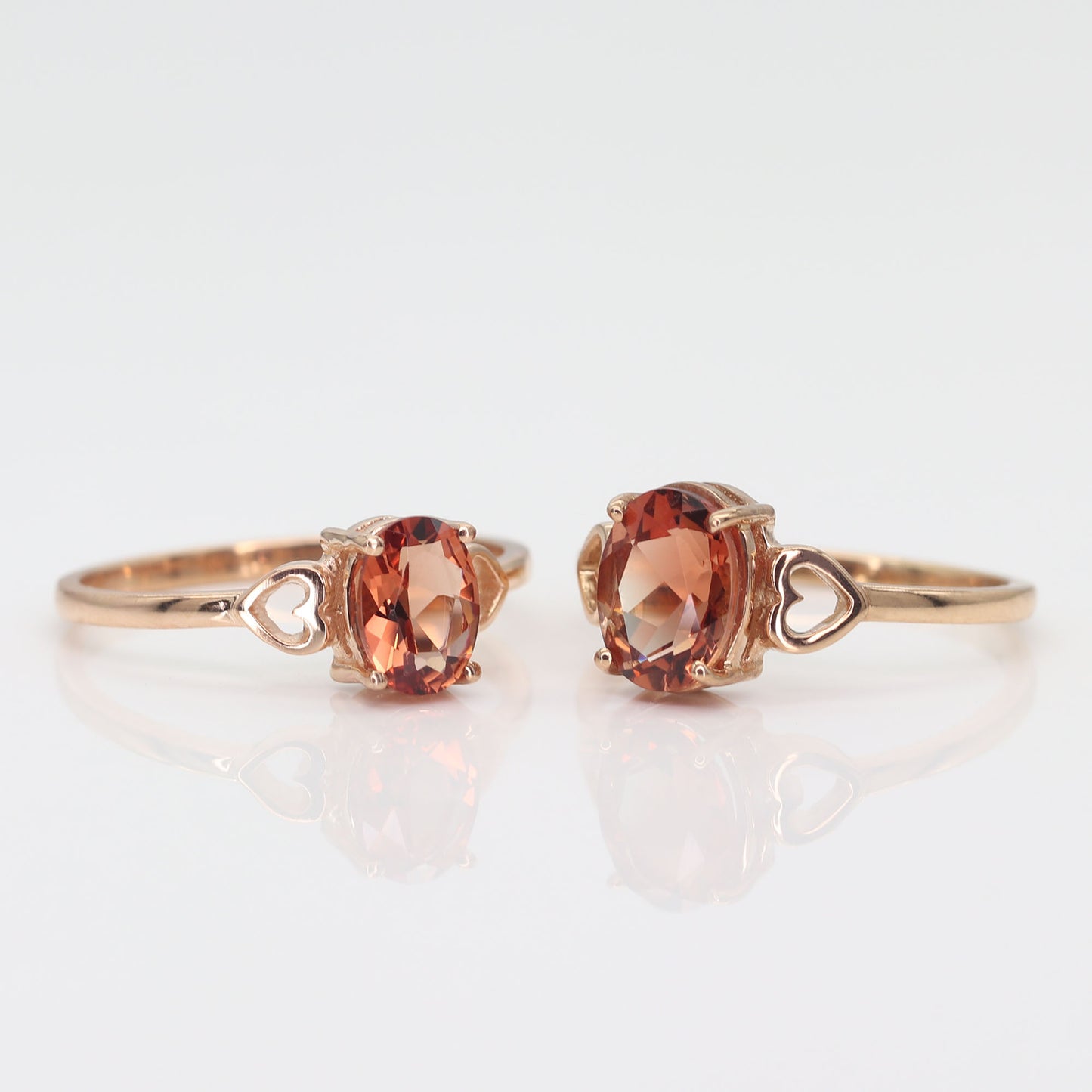 14K OVAL SUNSTONE DOUBLE HEART RING (SMALL VERSION)