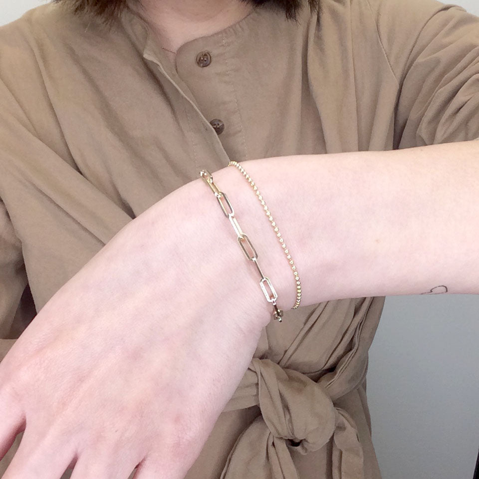 14K YELLOW GOLD PAPER CLIP CHAIN BRACELET