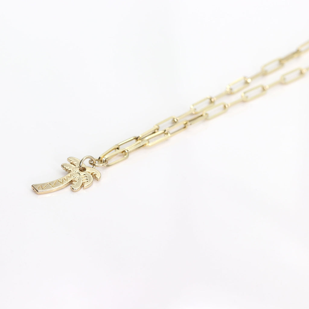 14K YELLOW GOLD PALM TREE PAPER CLIP CHAIN NECKLACE