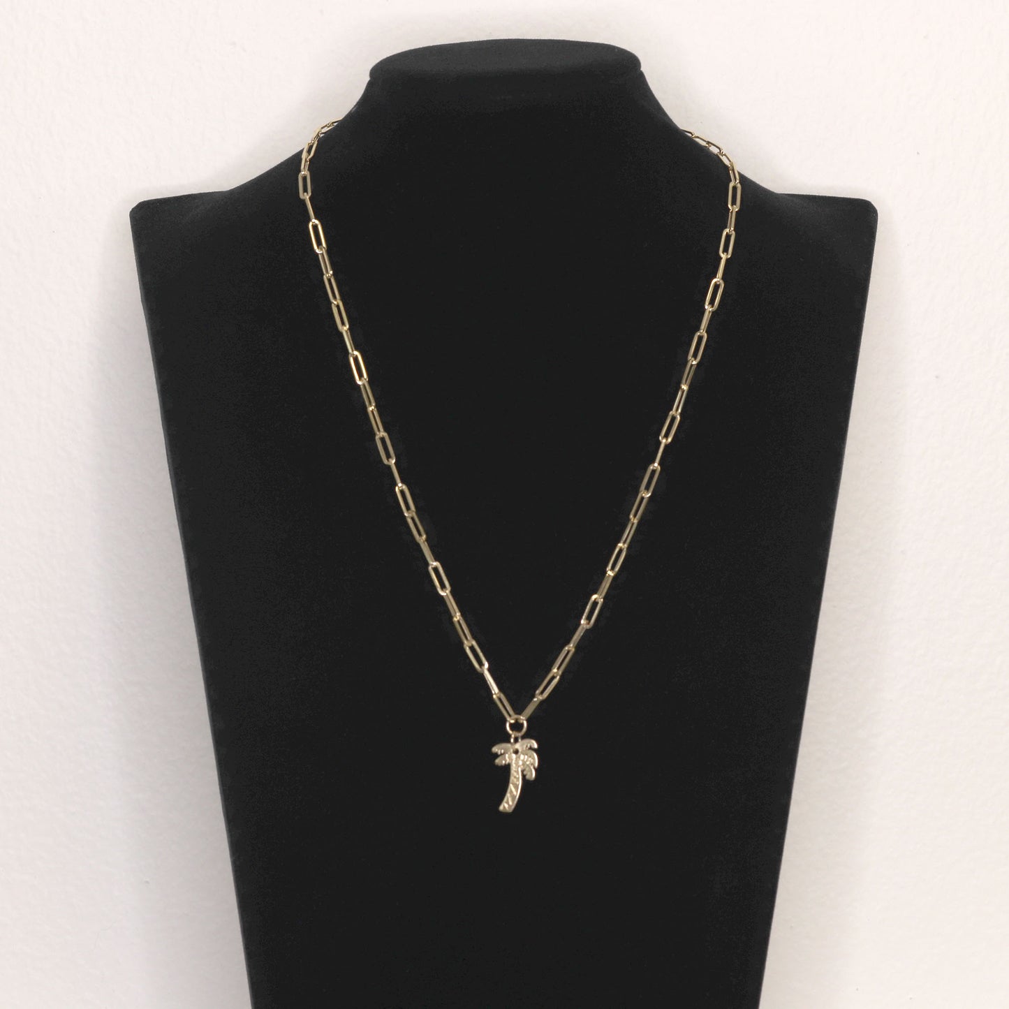 14K YELLOW GOLD PALM TREE PAPER CLIP CHAIN NECKLACE