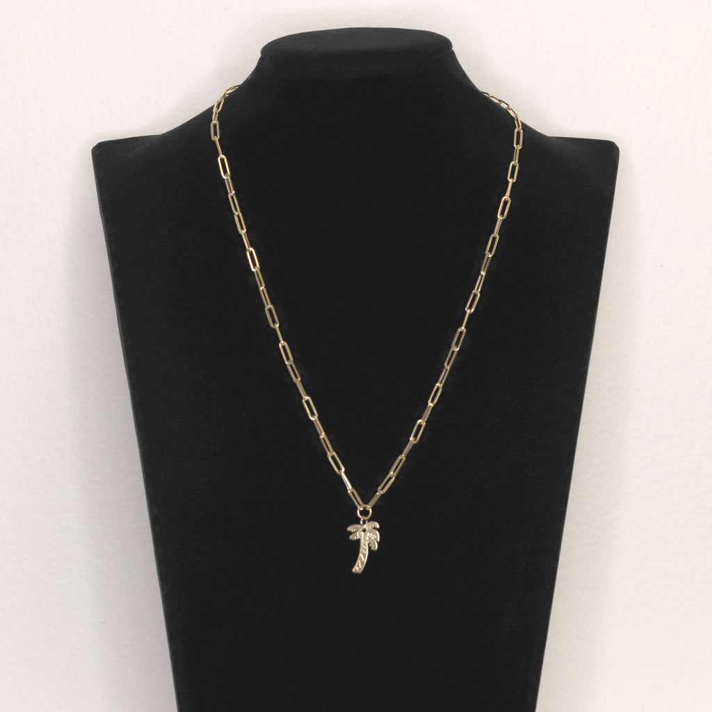 14K YELLOW GOLD PALM TREE PAPER CLIP CHAIN NECKLACE