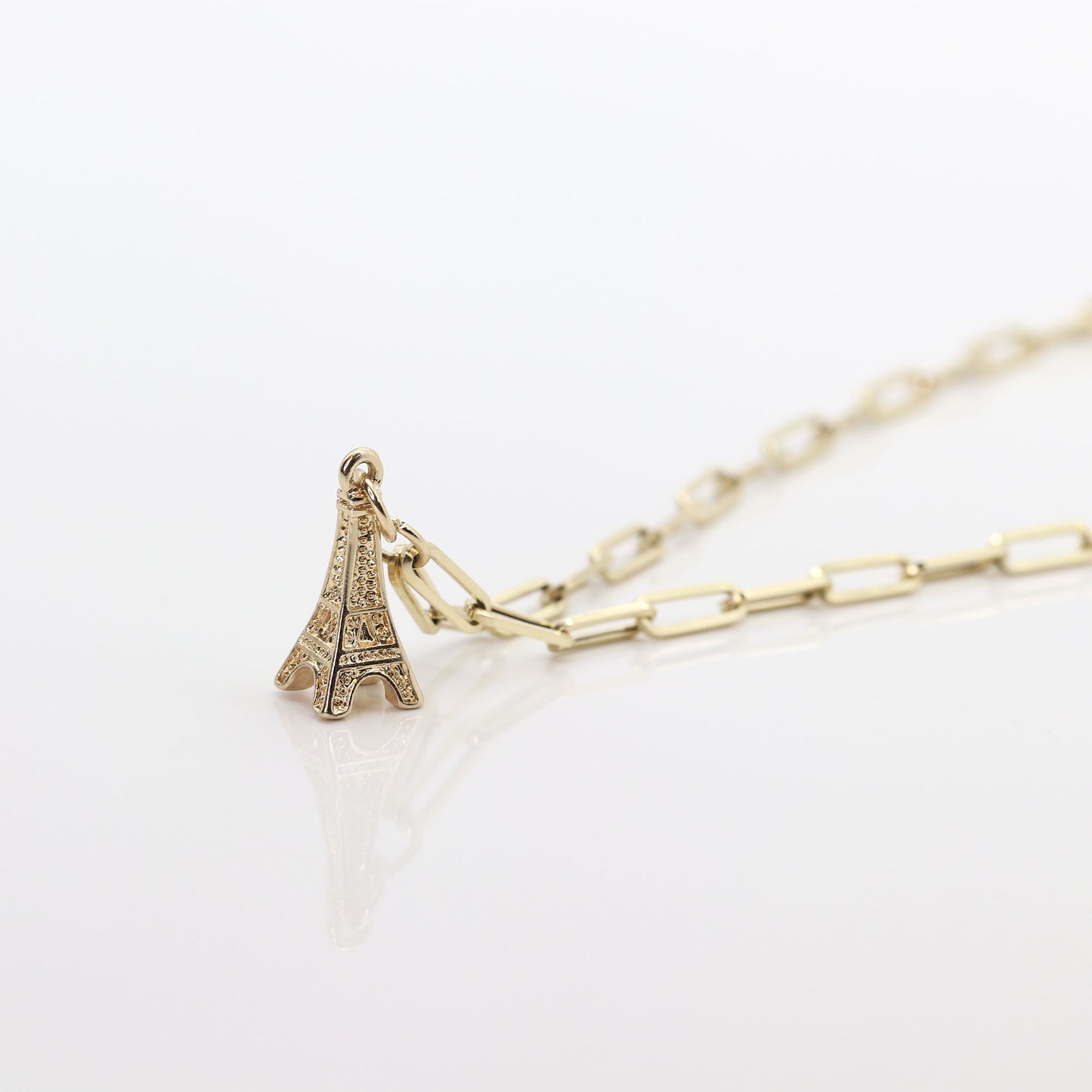 14K YELLOW GOLD EIFFEL TOWER PAPER CLIP CHAIN NECKLACE