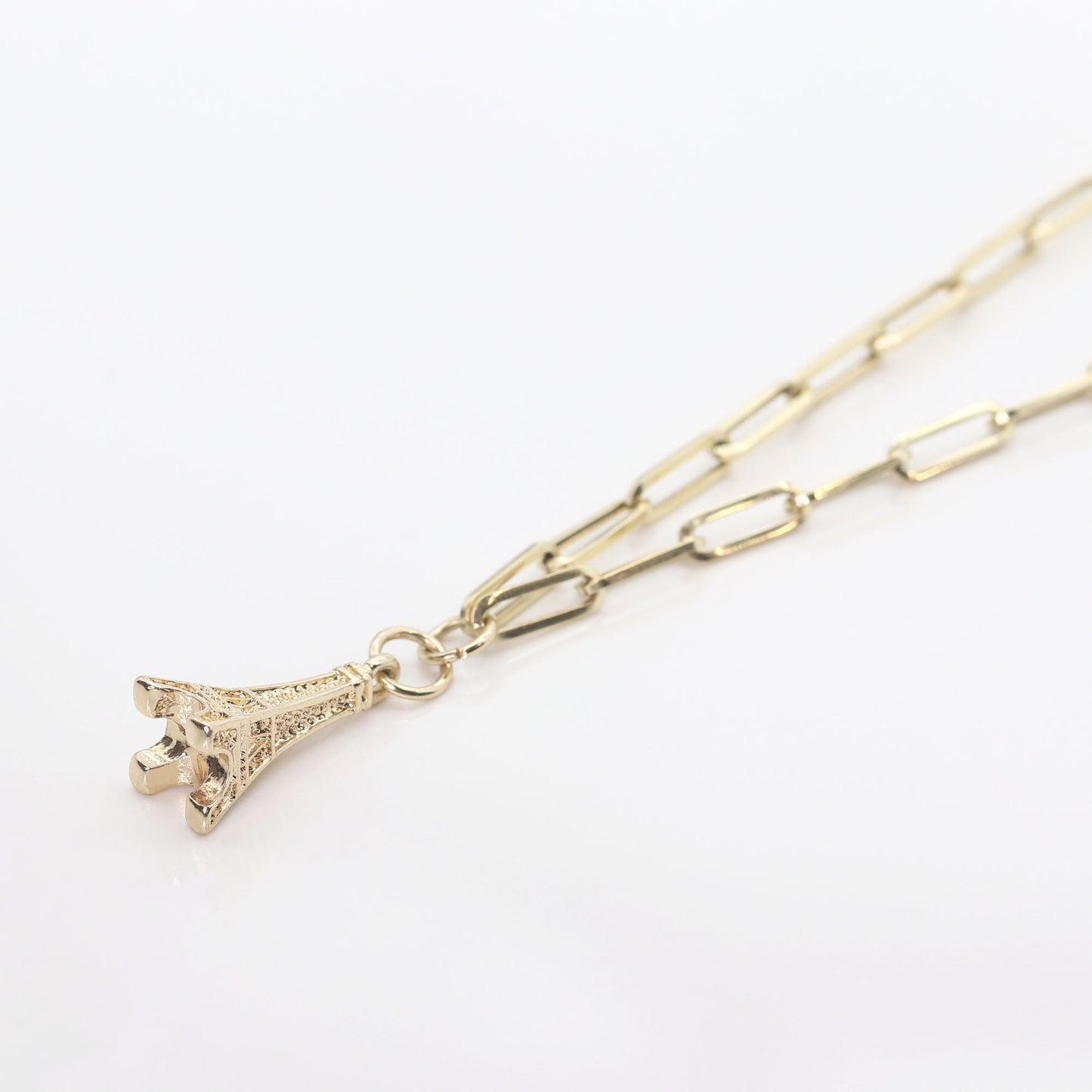 14K YELLOW GOLD EIFFEL TOWER PAPER CLIP CHAIN NECKLACE