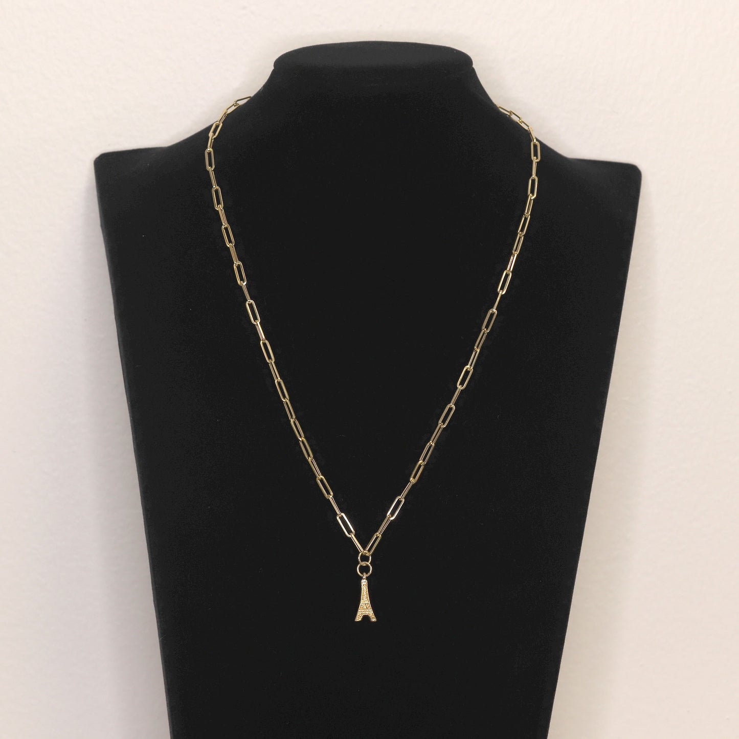 14K YELLOW GOLD EIFFEL TOWER PAPER CLIP CHAIN NECKLACE