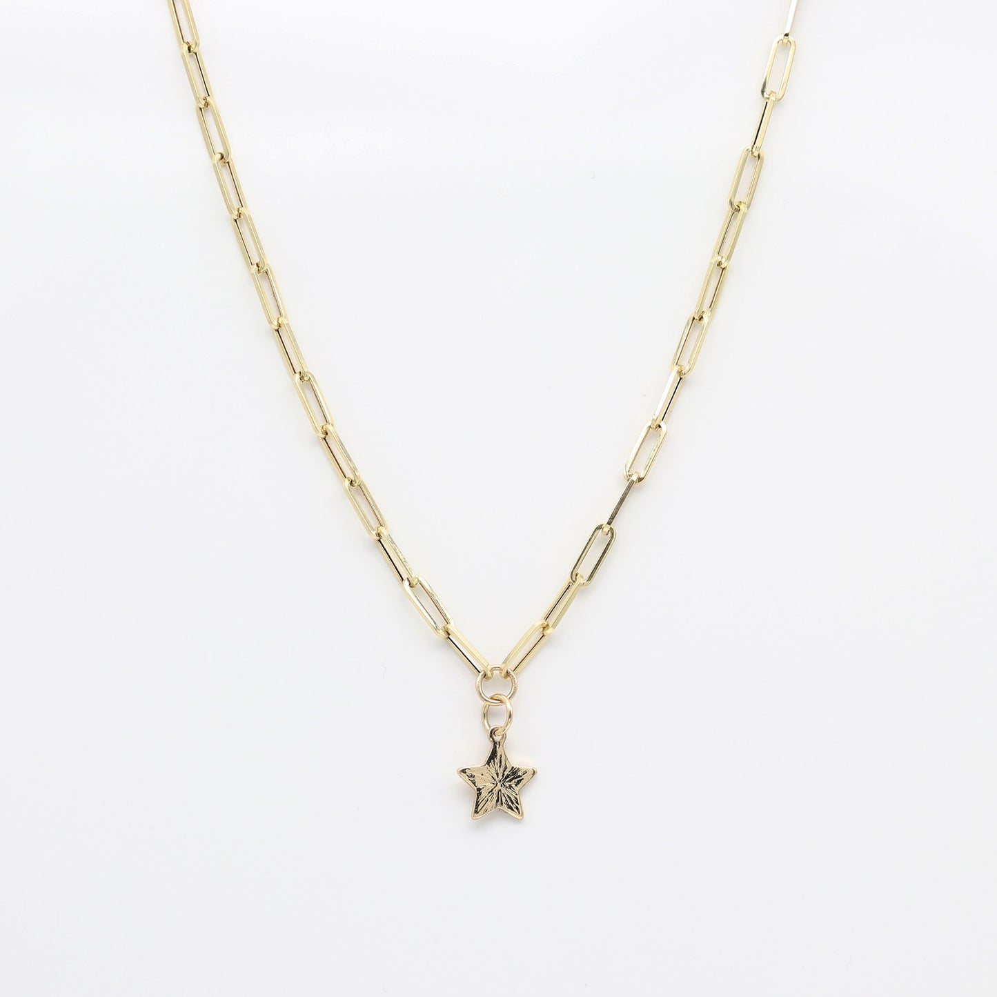 14K YELLOW GOLD STAR PAPER CLIP CHAIN NECKLACE