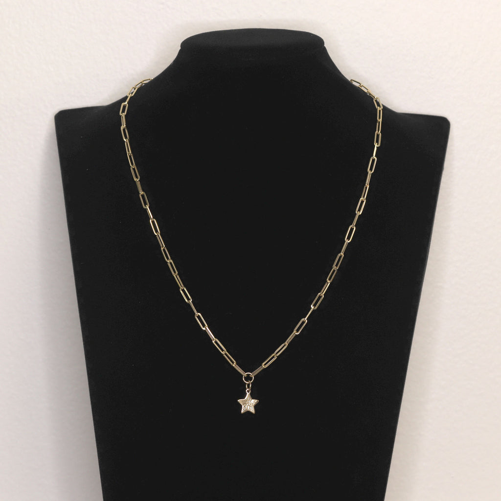 14K YELLOW GOLD STAR PAPER CLIP CHAIN NECKLACE