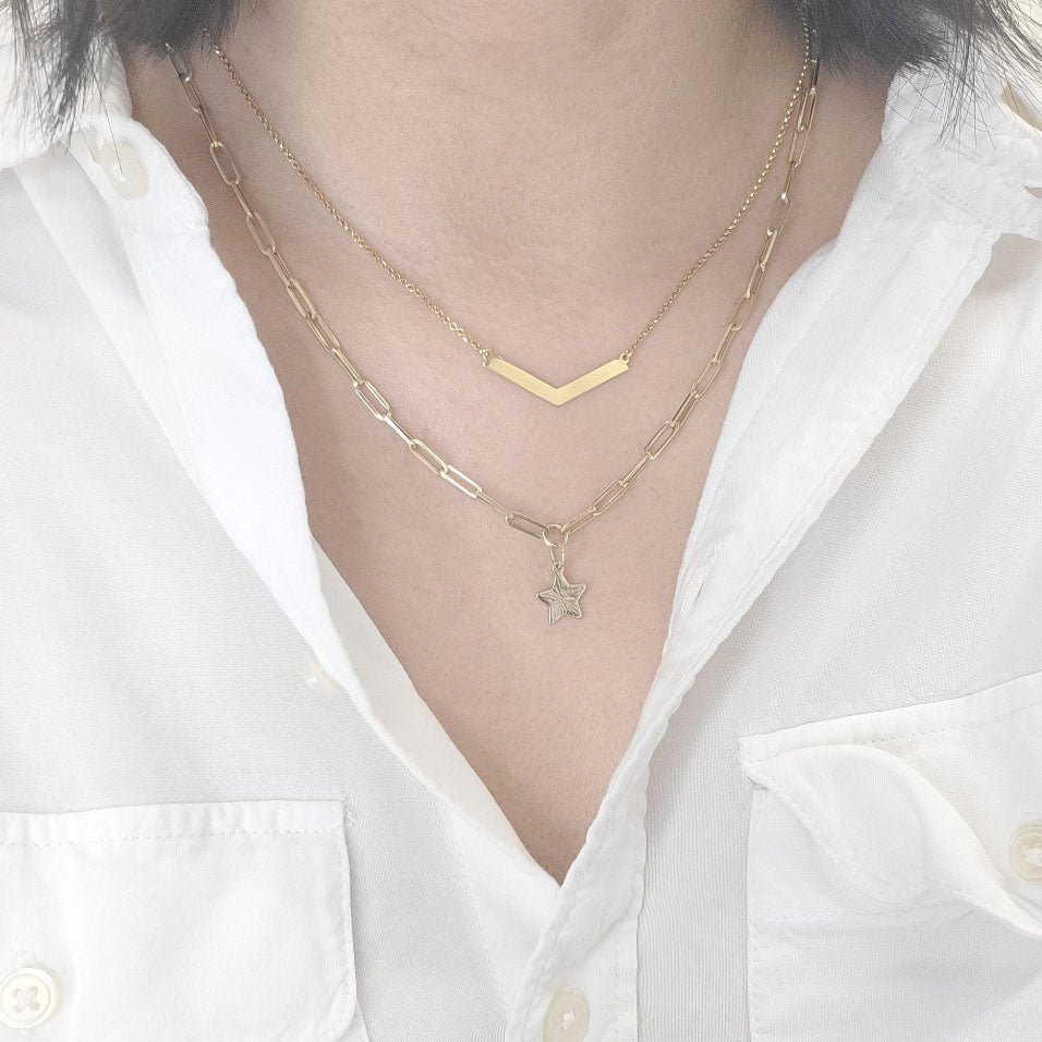 14K YELLOW GOLD STAR PAPER CLIP CHAIN NECKLACE