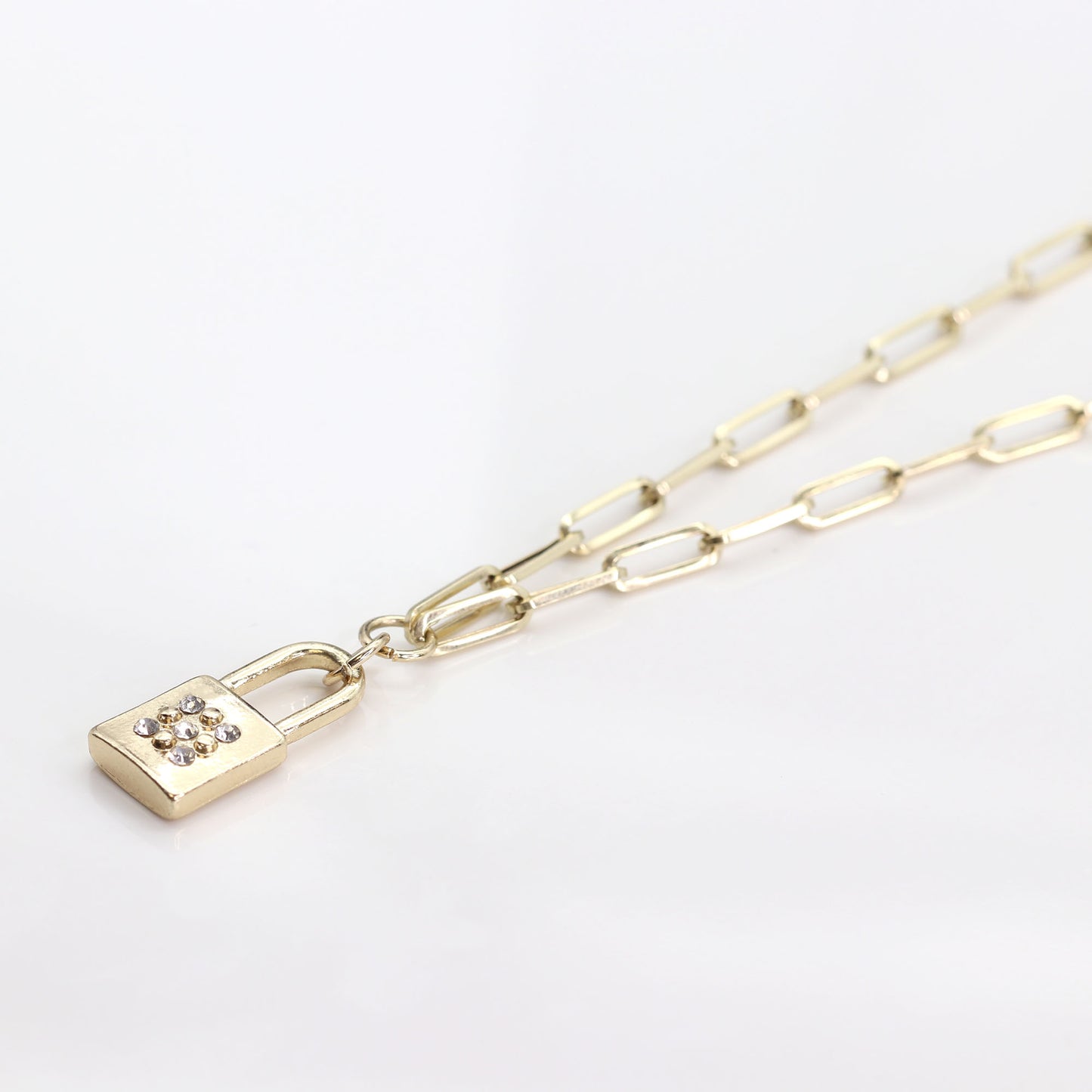 14K YELLOW GOLD DIAMOND LOCK PAPER CLIP CHAIN NECKLACE