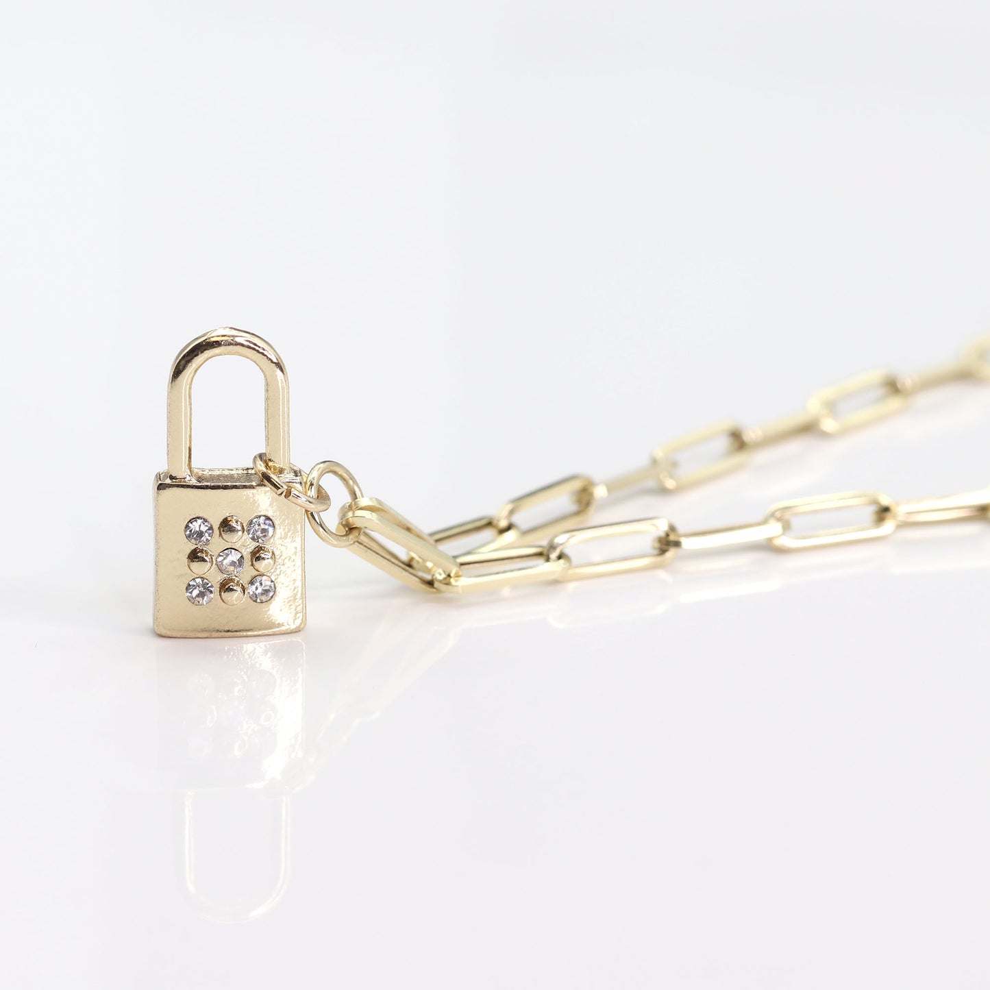 14K YELLOW GOLD DIAMOND LOCK PAPER CLIP CHAIN NECKLACE