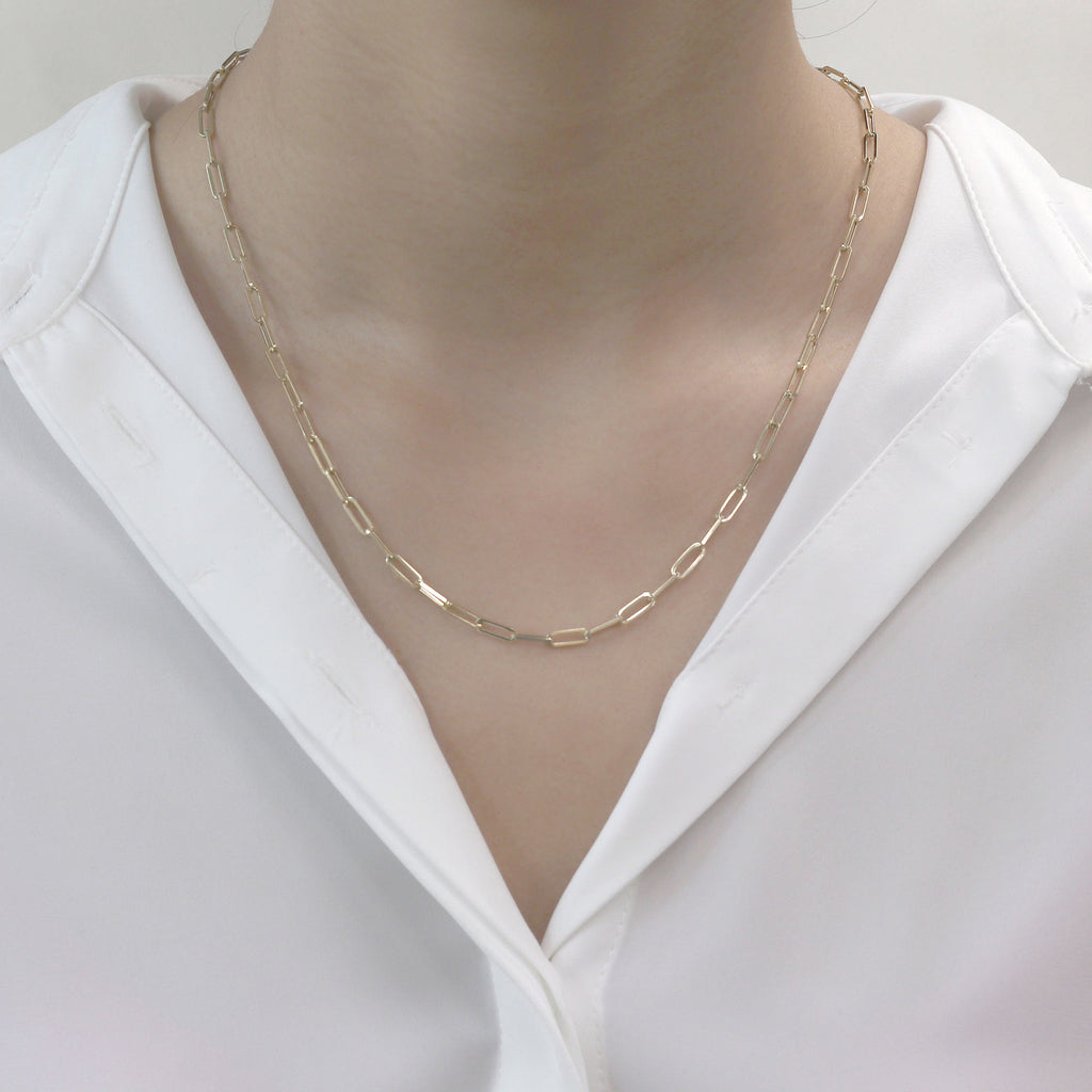 14K YELLOW GOLD PAPER CLIP CHAIN NECKLACE