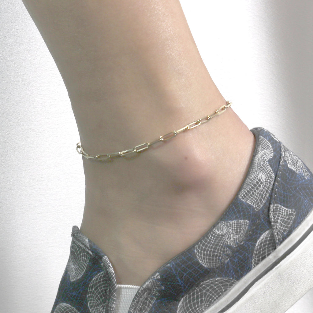 14K YELLOW GOLD PAPER CLIP CHAIN ANKLET