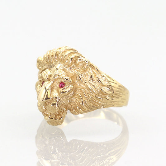 14K RUBY LION HEAD BAND (BIG VERSION)