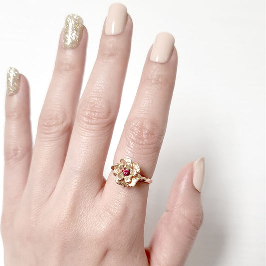 14K RUBY FLOWER RING