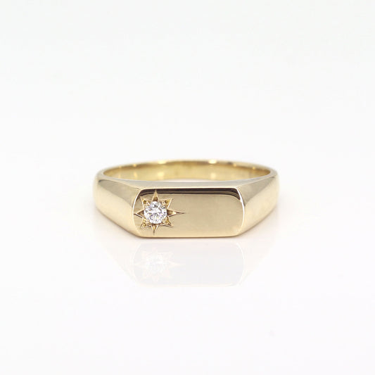 14K FLAME DIAMOND RECTANGLE SIGNET BAND