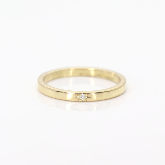 14K 1 FLAME DIAMOND 2MM BAND