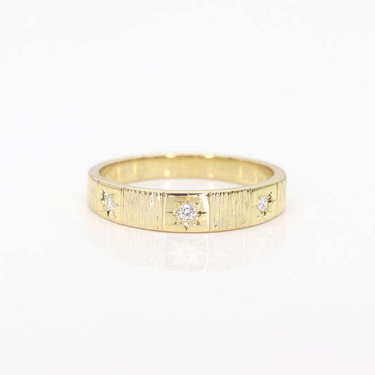 14K 3 FLAME DIAMOND STRIPE BAND