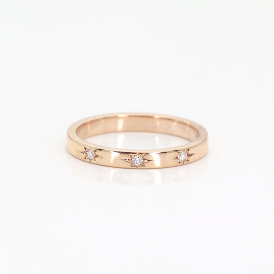 14K 3 FLAME DIAMOND 2.5MM BAND