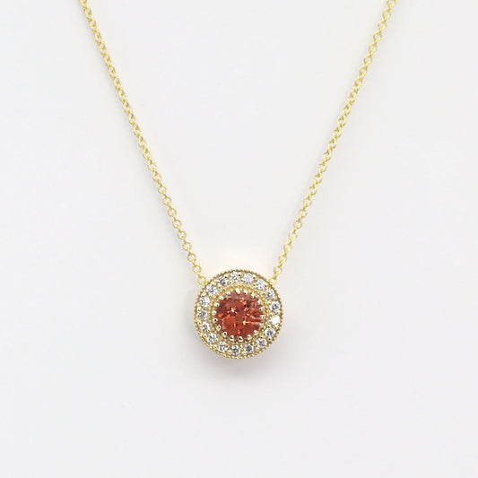 14k SUNSTONE DIAMOND HALO VINTAGE NECKLACE