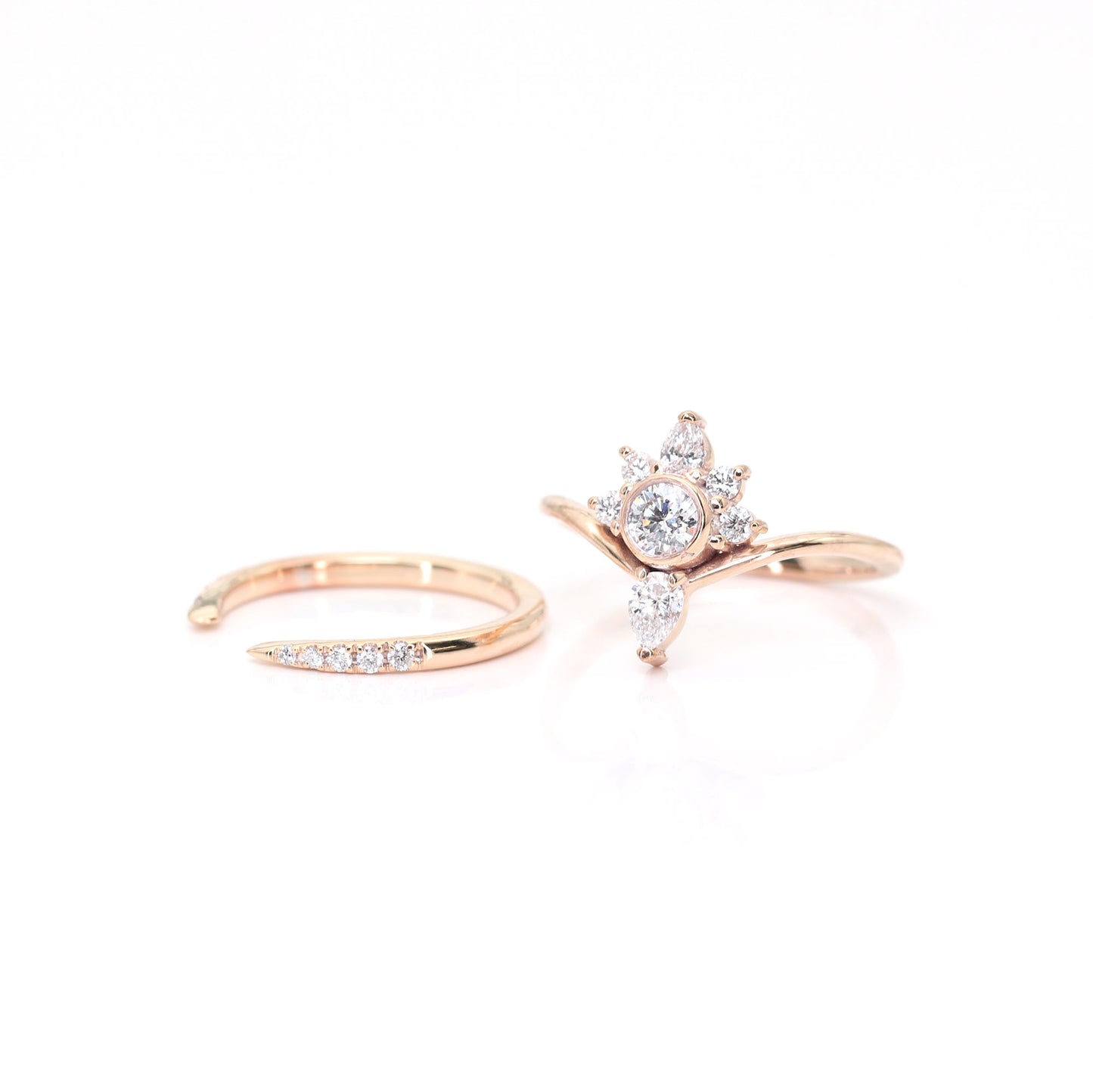 14K CROWN DIAMOND RING OPEN BAND SET