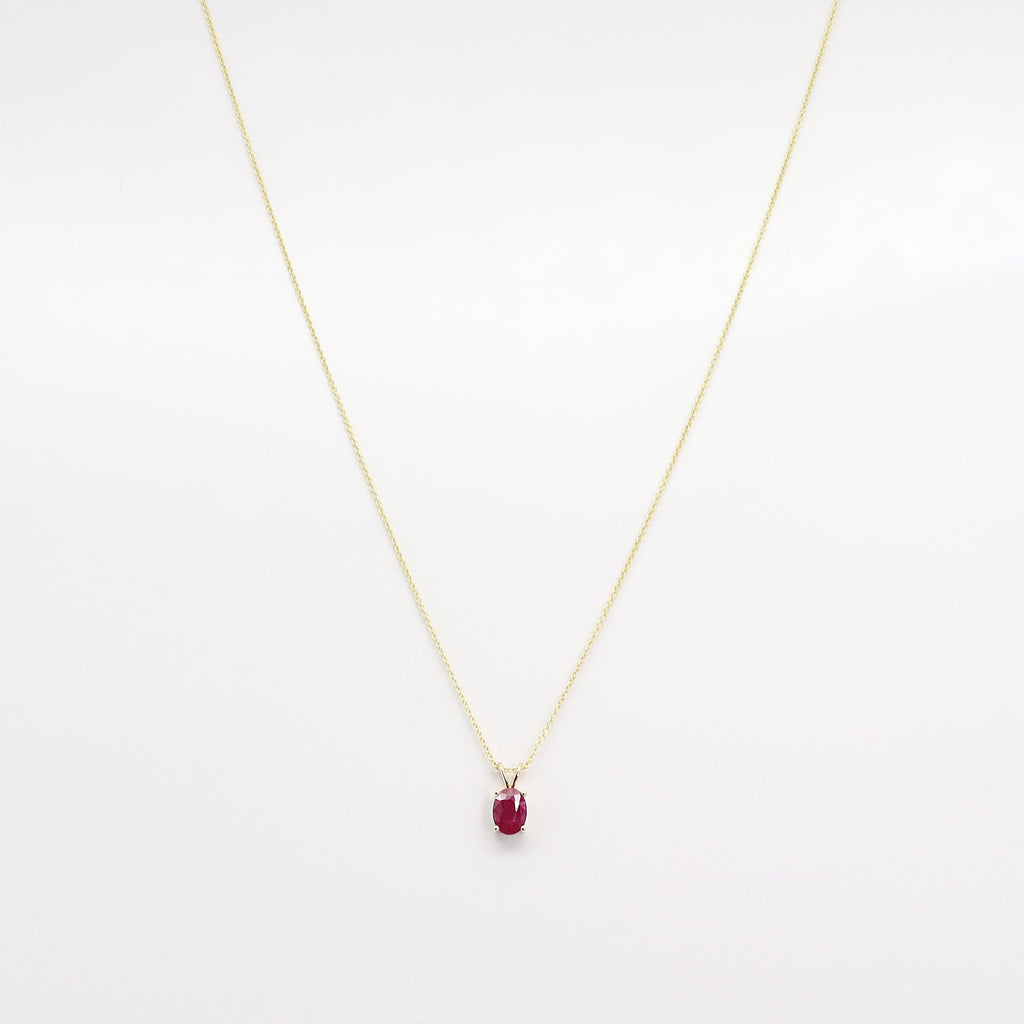 14K OVAL RUBY SOLITAIRE NECKLACE
