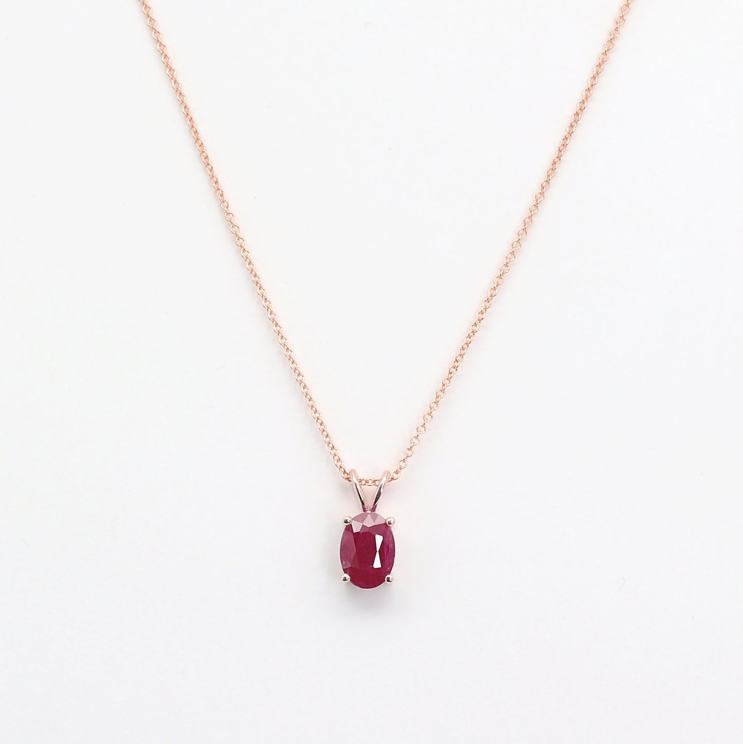 14K OVAL RUBY SOLITAIRE NECKLACE