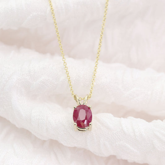 14K OVAL RUBY SOLITAIRE NECKLACE