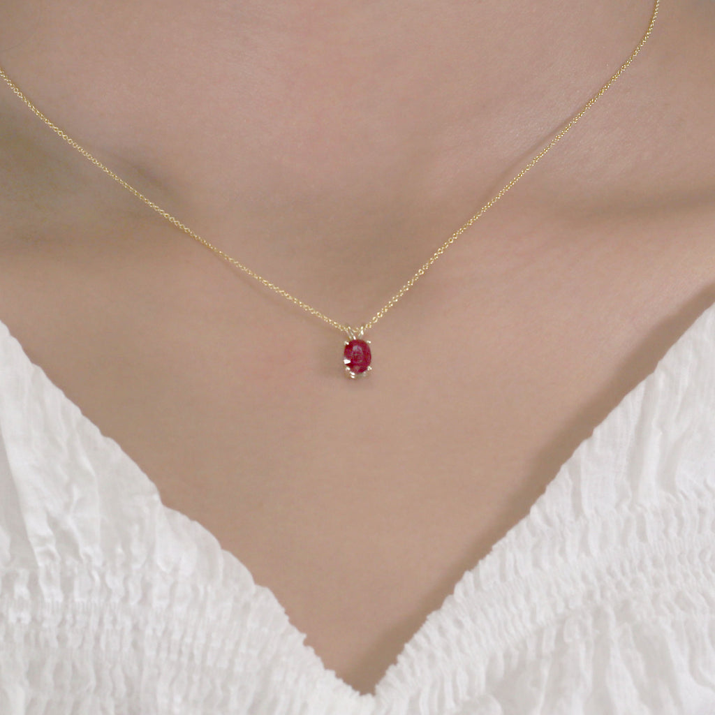 14K OVAL RUBY SOLITAIRE NECKLACE