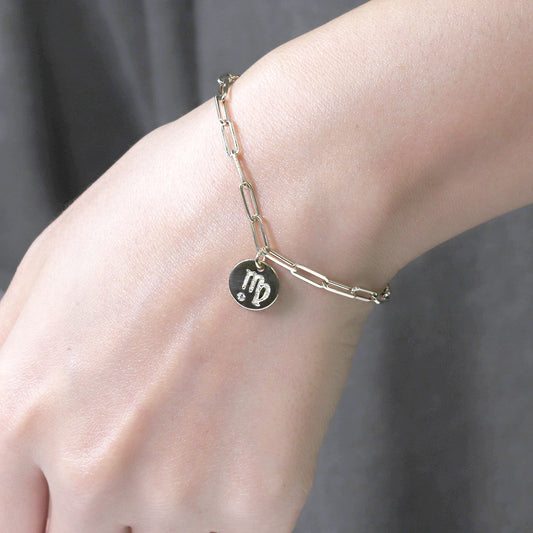 14K YELLOW GOLD ZODIAC SIGN CHARM PAPER CLIP CHAIN BRACELET