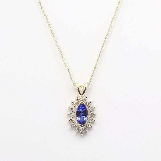 14K MARQUISE TANZANITE DIAMOND NECKLACE