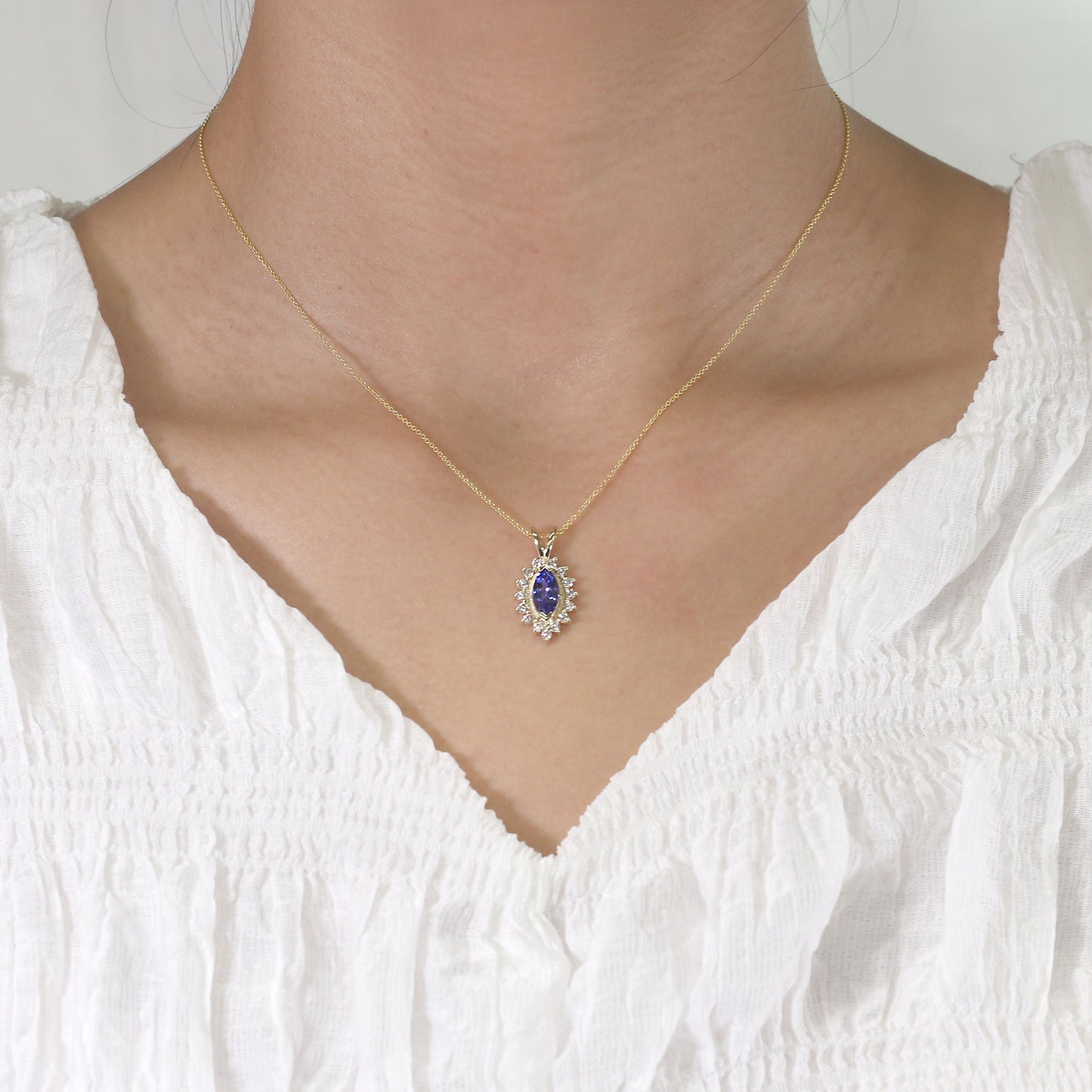 14K MARQUISE TANZANITE DIAMOND NECKLACE