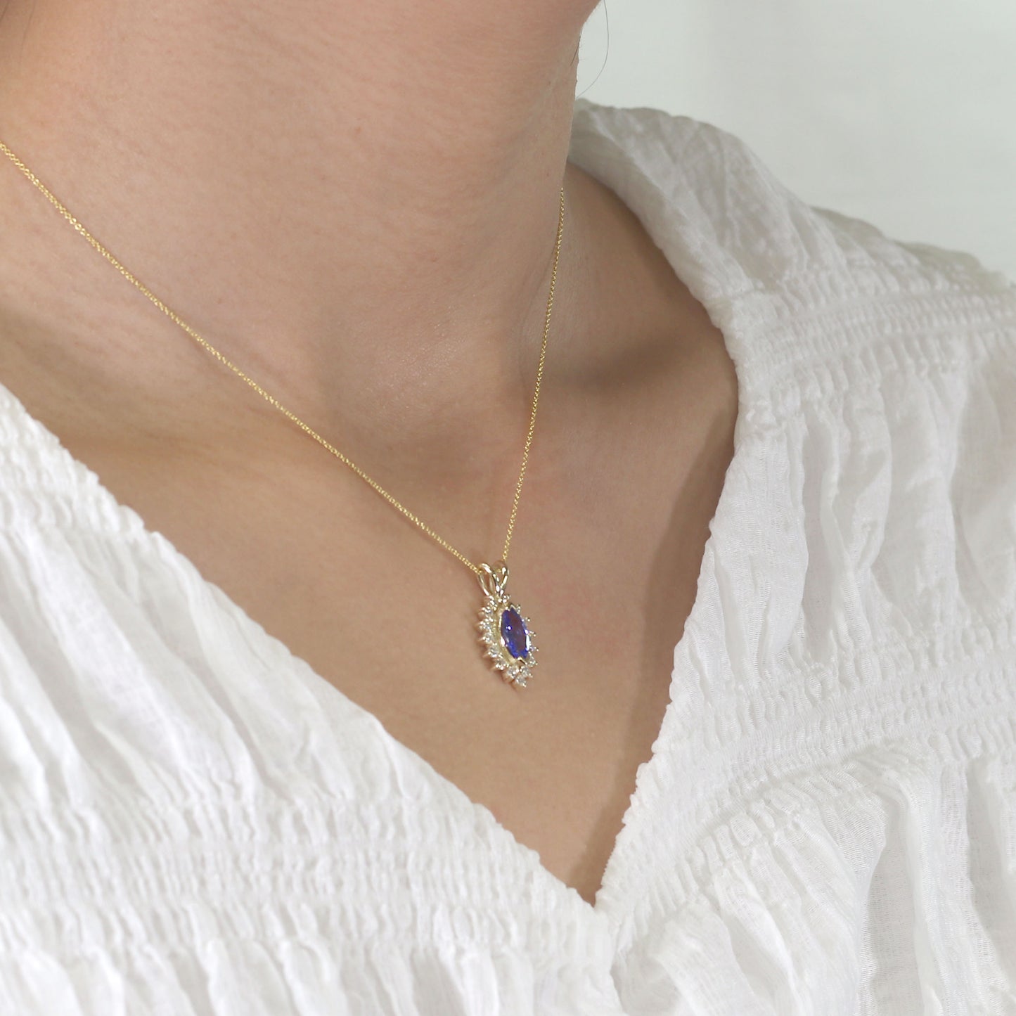 14K MARQUISE TANZANITE DIAMOND NECKLACE