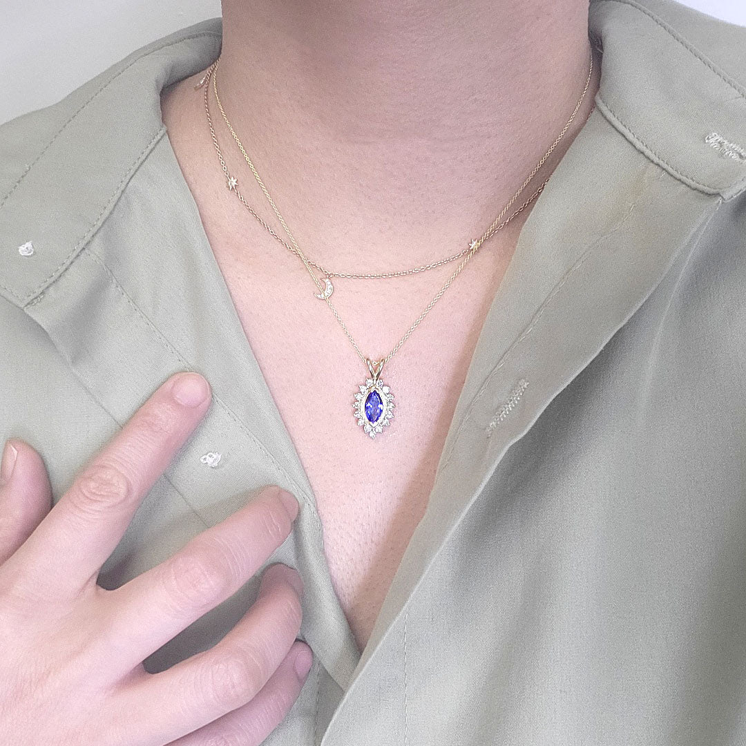 14K MARQUISE TANZANITE DIAMOND NECKLACE