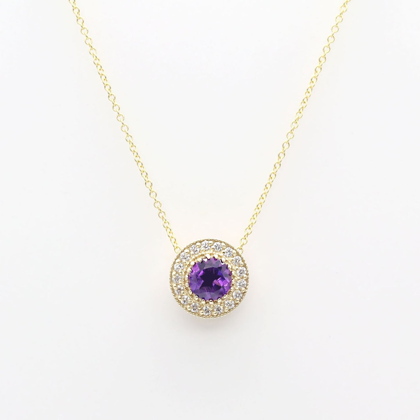 14K AMETHYST DIAMOND HALO VINTAGE NECKLACE