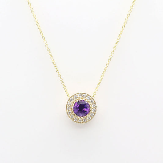 14K AMETHYST DIAMOND HALO VINTAGE NECKLACE