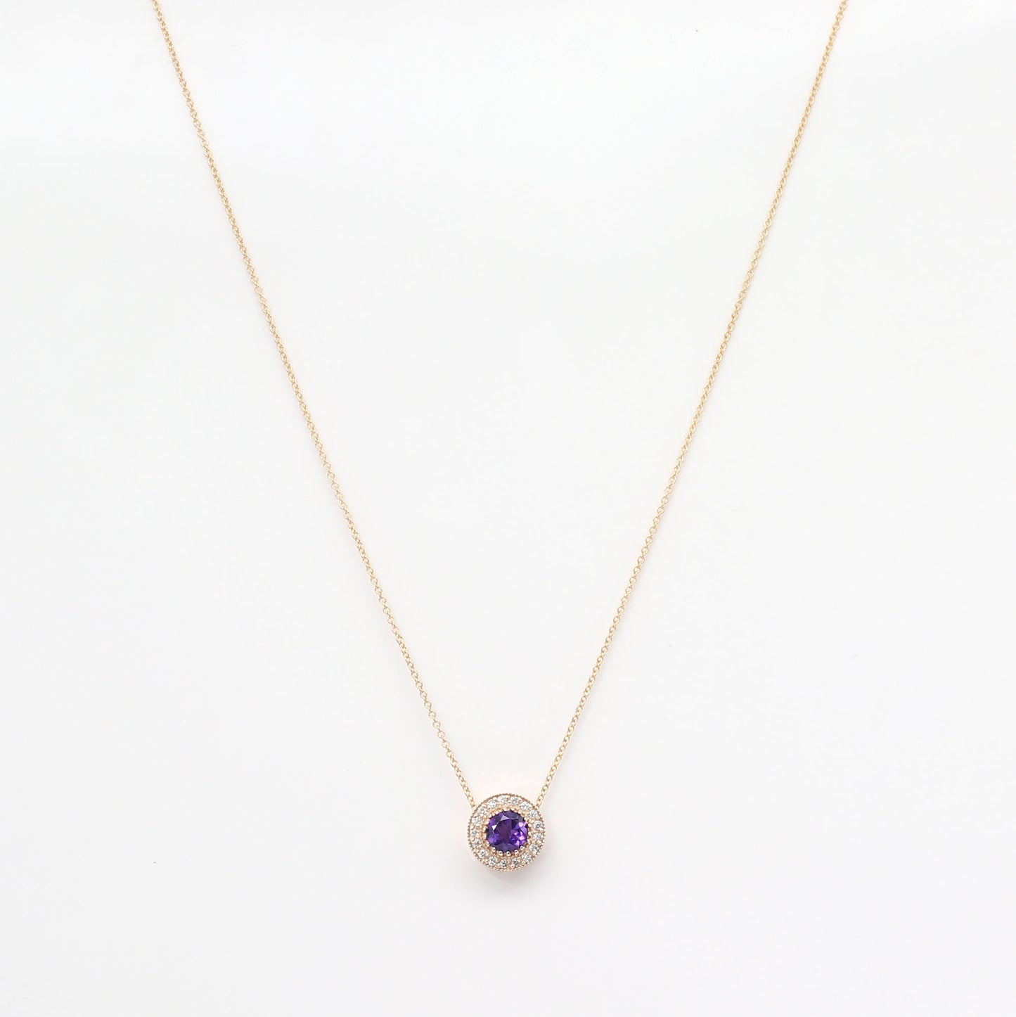 14K AMETHYST DIAMOND HALO VINTAGE NECKLACE