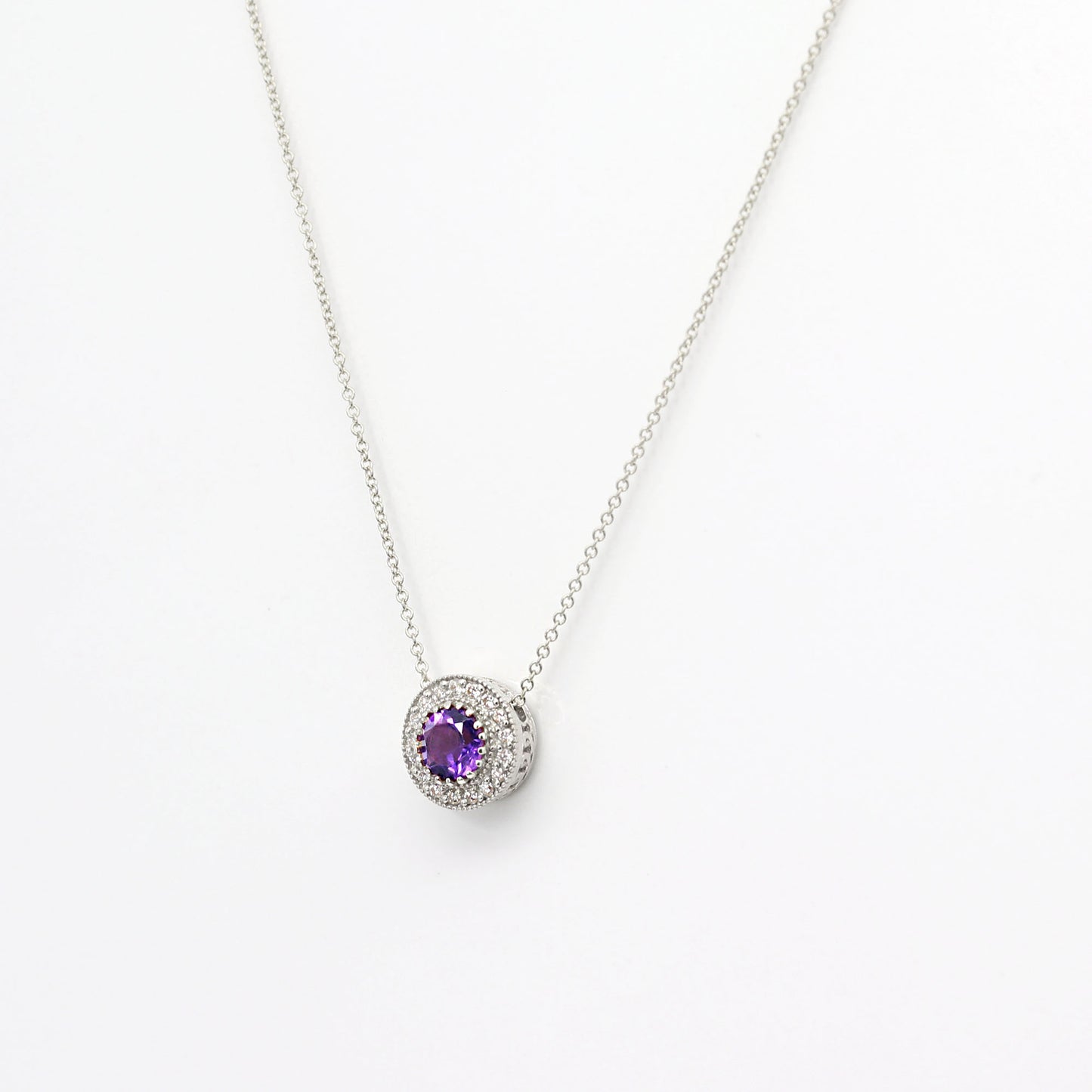 14K AMETHYST DIAMOND HALO VINTAGE NECKLACE