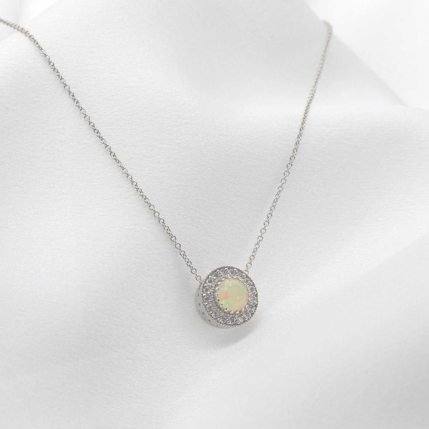 14K OPAL DIAMOND HALO VINTAGE NECKLACE