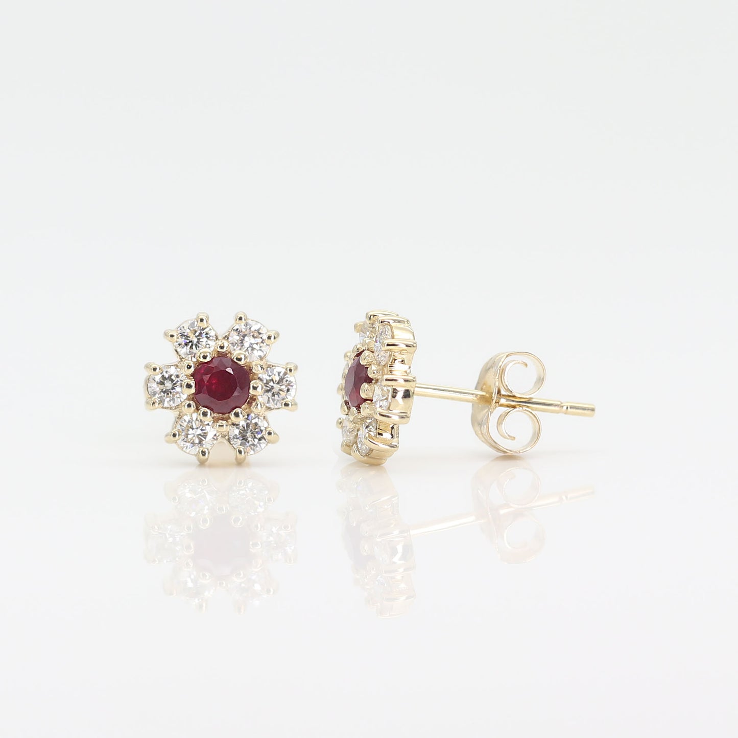 14K RUBY DIAMOND FLOWER EARRING