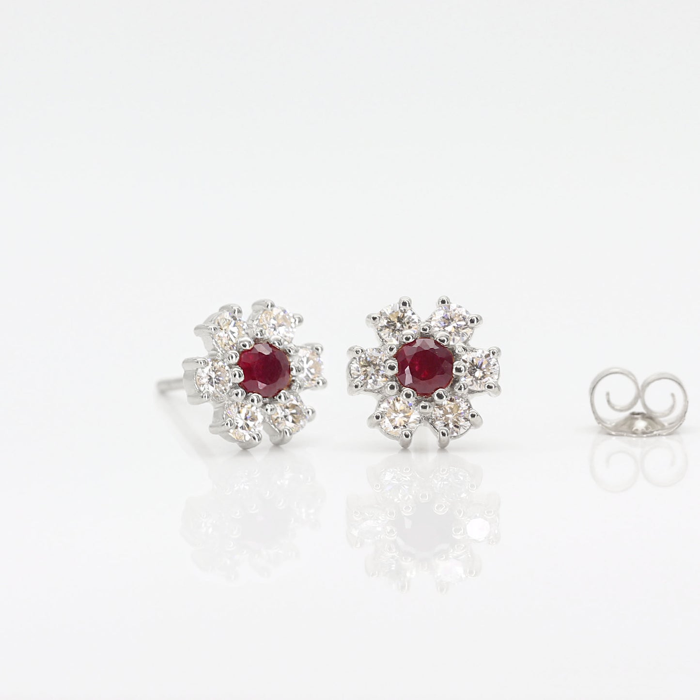 14K RUBY DIAMOND FLOWER EARRING