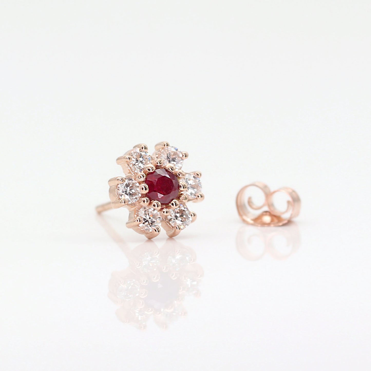 14K RUBY DIAMOND FLOWER EARRING