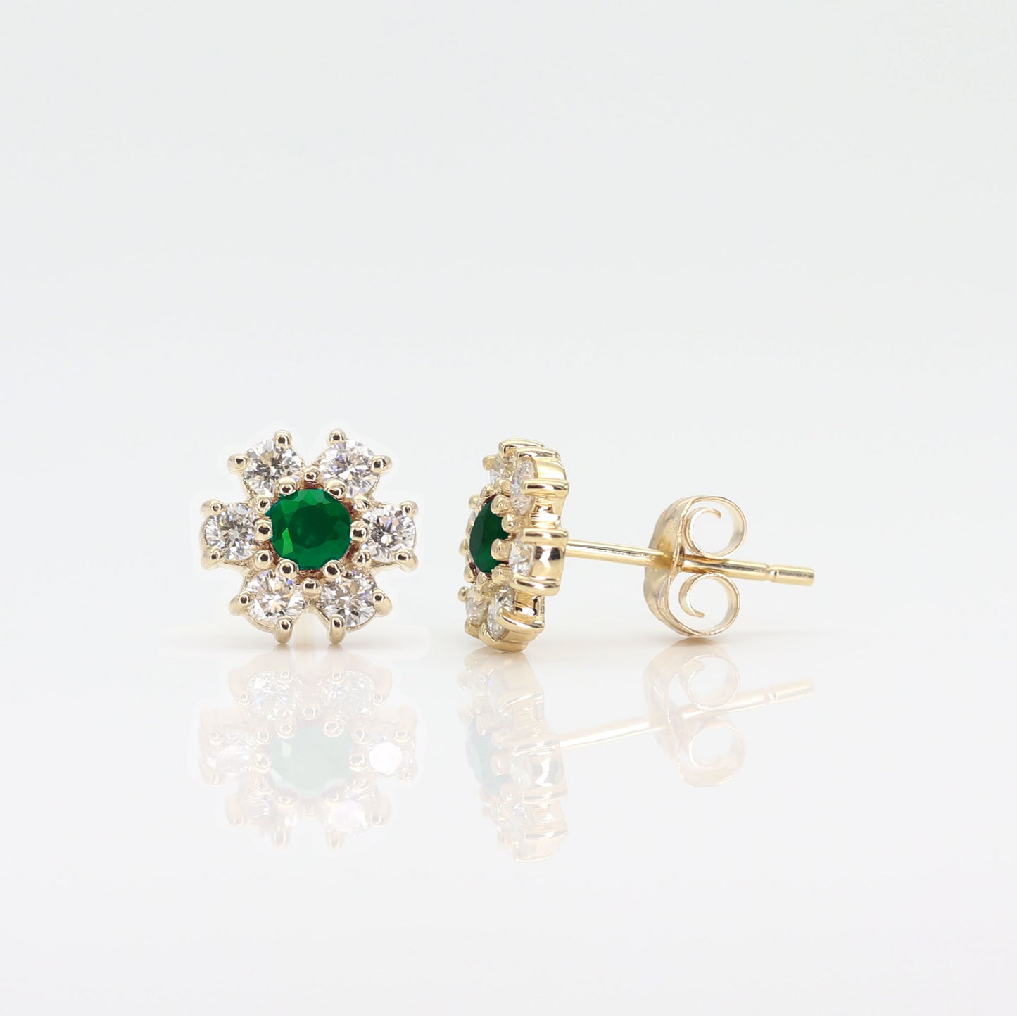 14K EMERALD DIAMOND FLOWER EARRING