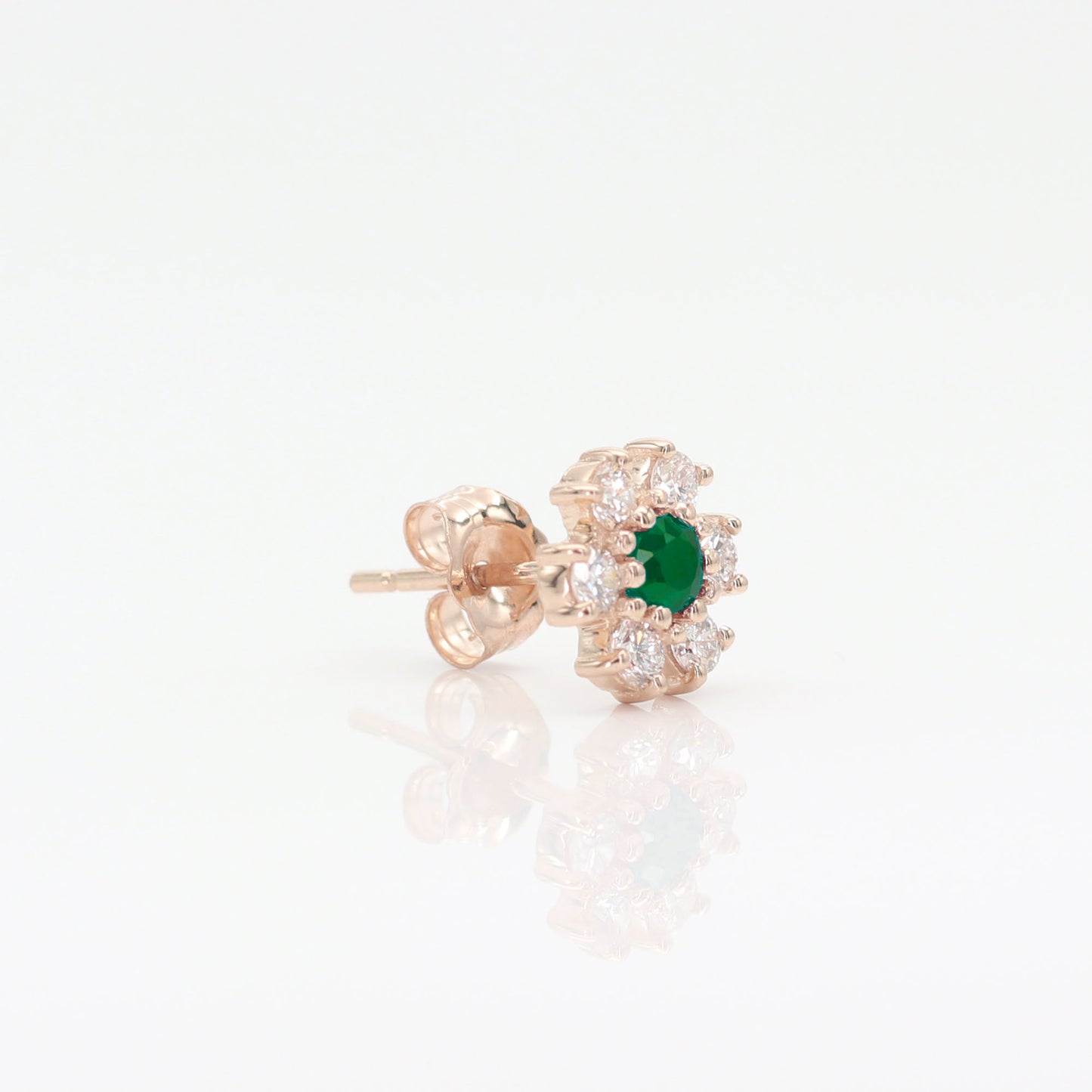 14K EMERALD DIAMOND FLOWER EARRING