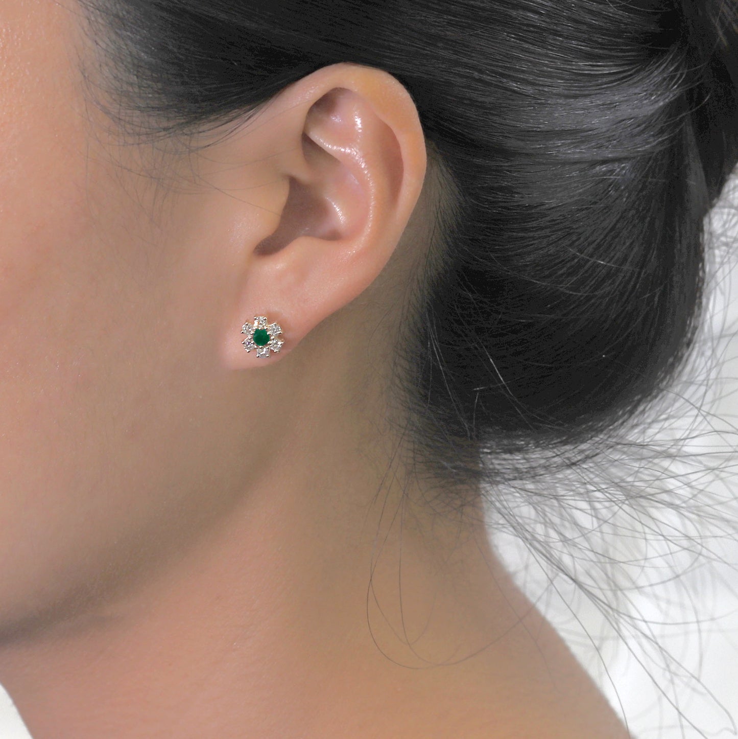 14K EMERALD DIAMOND FLOWER EARRING