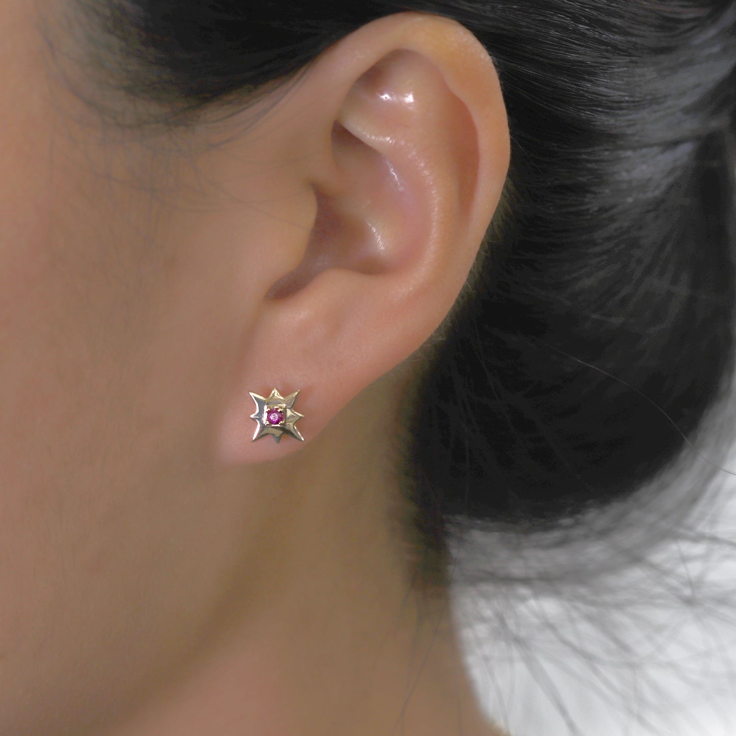 14K RUBY STAR EARRING