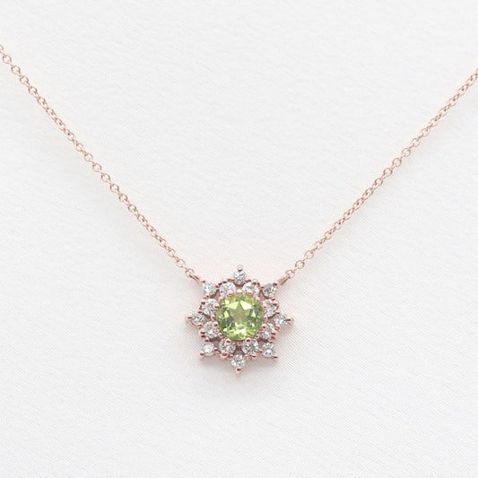 14K PERIDOT DIAMOND FLOWER NECKLACE