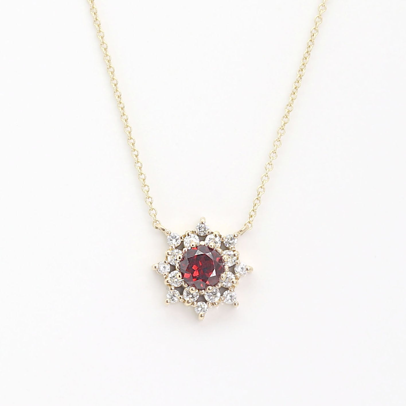 14K RUBY DIAMOND FLOWER NECKLACE