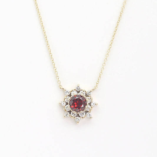 14K RUBY DIAMOND FLOWER NECKLACE