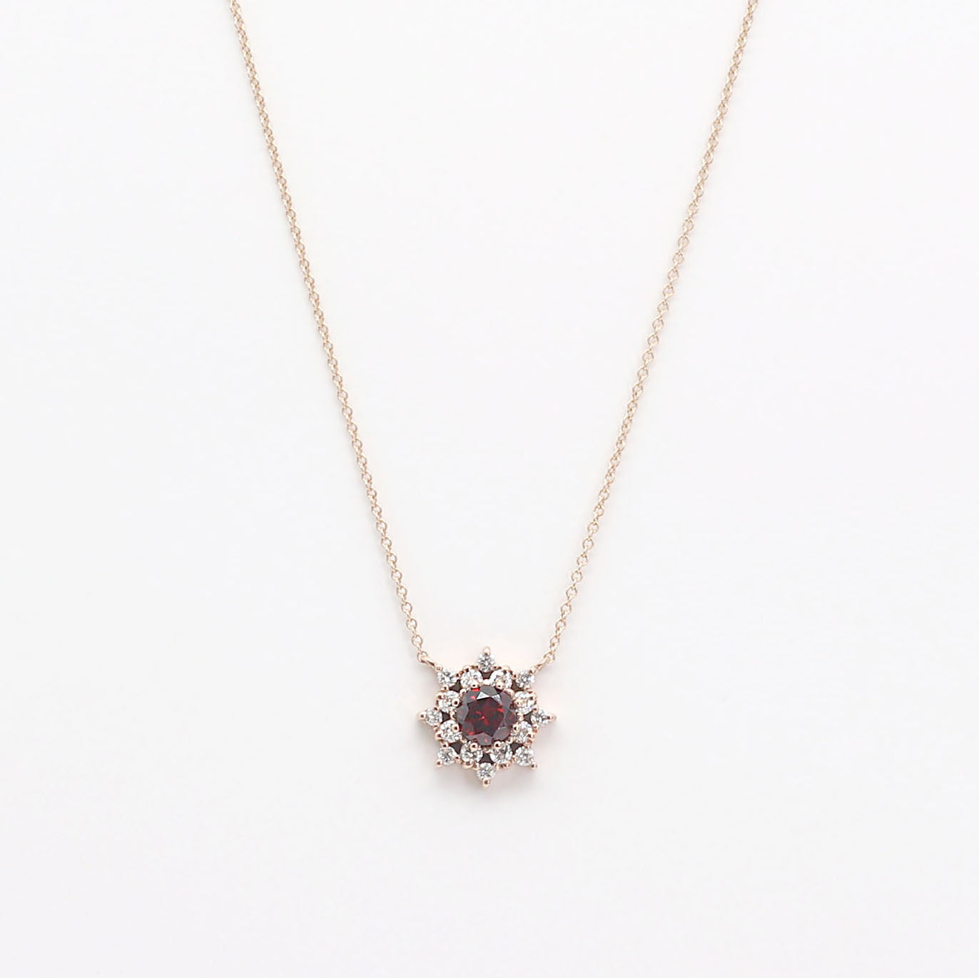 14K RUBY DIAMOND FLOWER NECKLACE