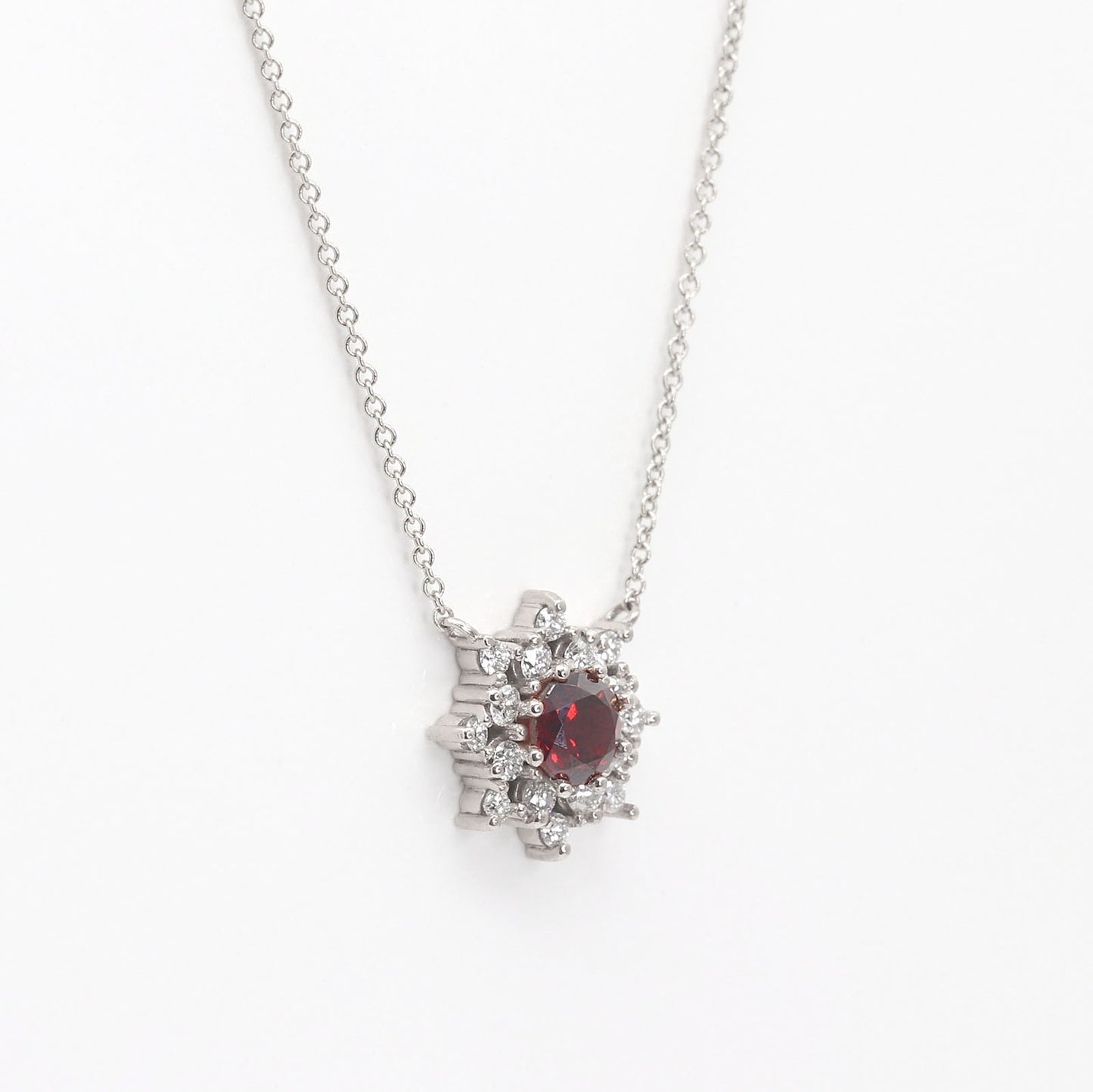 14K RUBY DIAMOND FLOWER NECKLACE