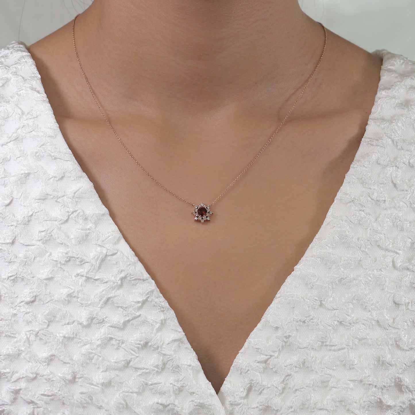 14K RUBY DIAMOND FLOWER NECKLACE